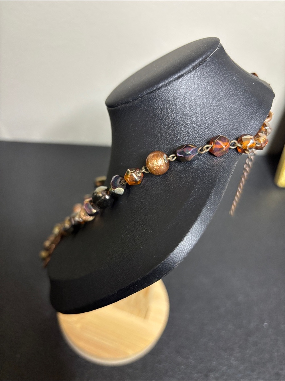 Handcrafted Glass Copper & Brown Beaded Floral Pendant Necklace - Picture 4 of 8
